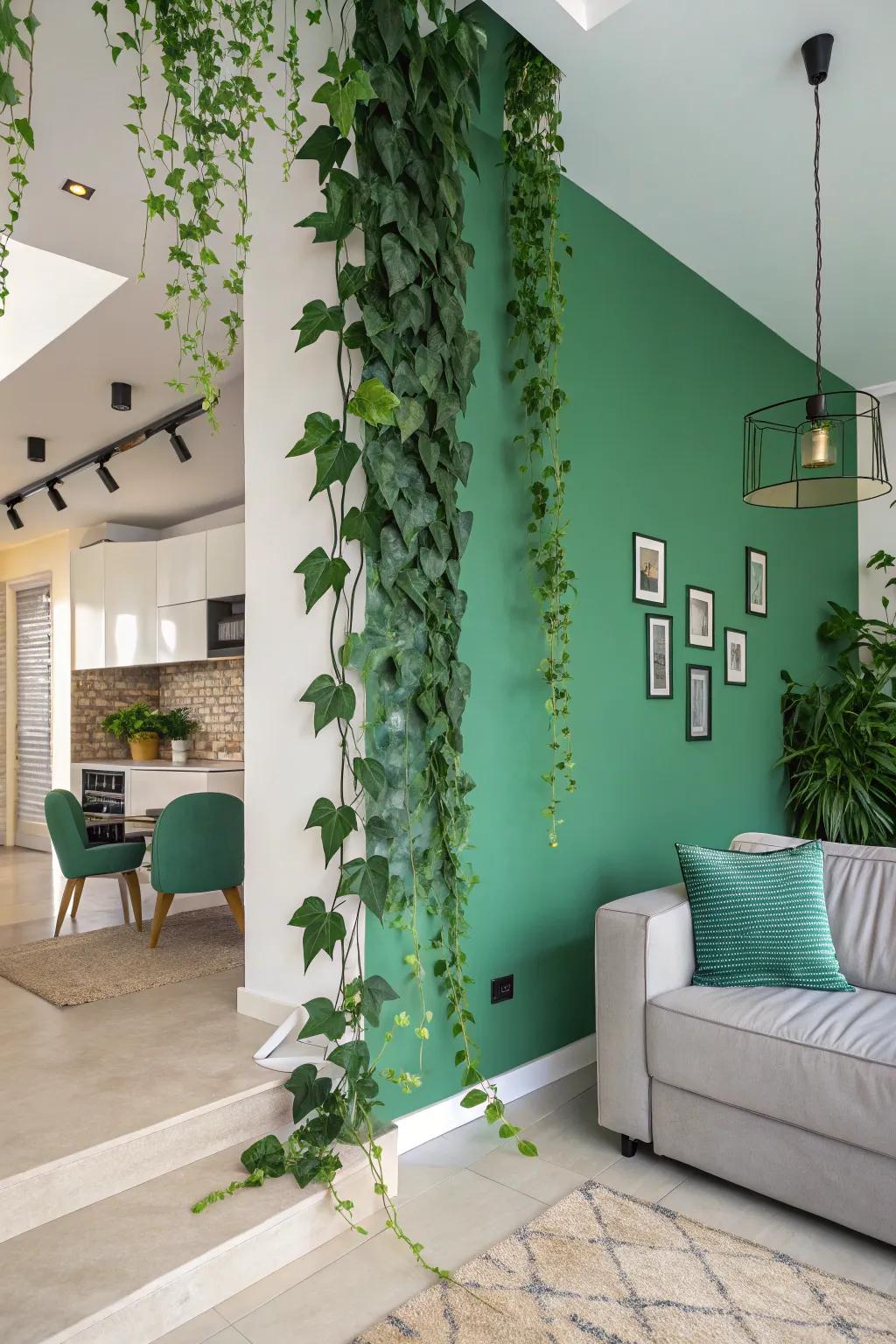 A botanical backdrop showcasing cascading faux vines and leaves, adding a revitalizing vibe to any setting.