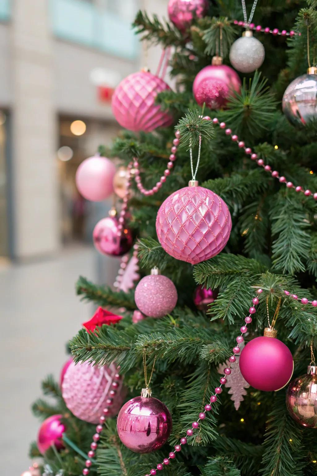 Pink decorations introduce a touch of elegance.