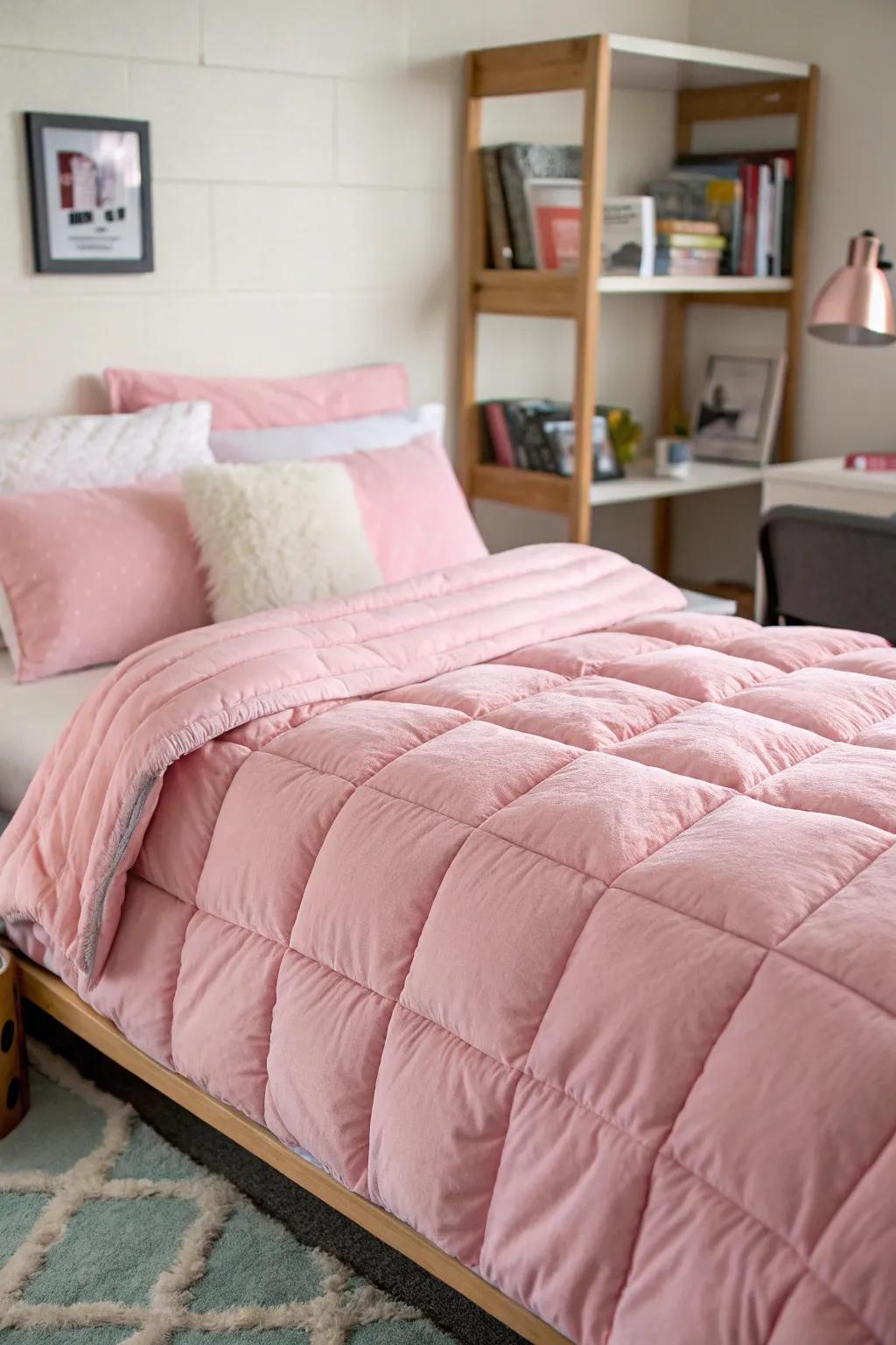 Sumptuous bedding transforms your dorm bed into a snug retreat.
