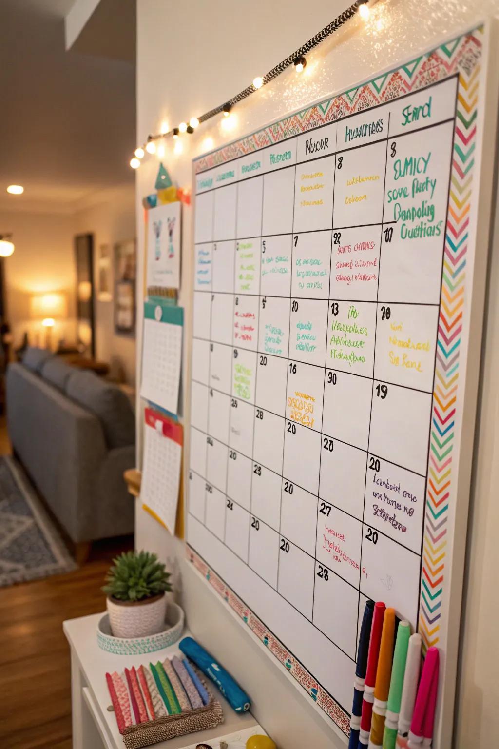 Keep your household synchronized with a vibrant whiteboard calendar.