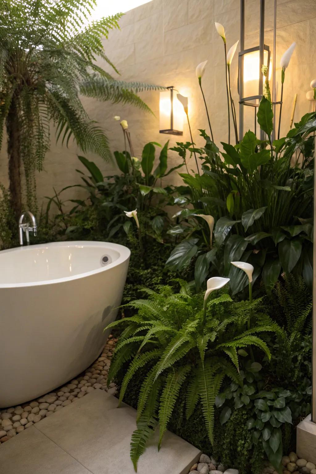 Transform your bath time into a soothing experience with a verdant escape.