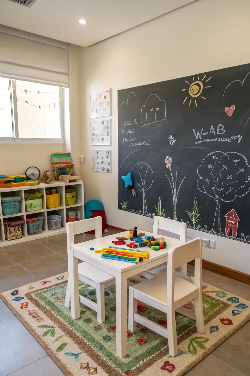A writable board surface brings an interactive and imaginative aspect to any playroom.