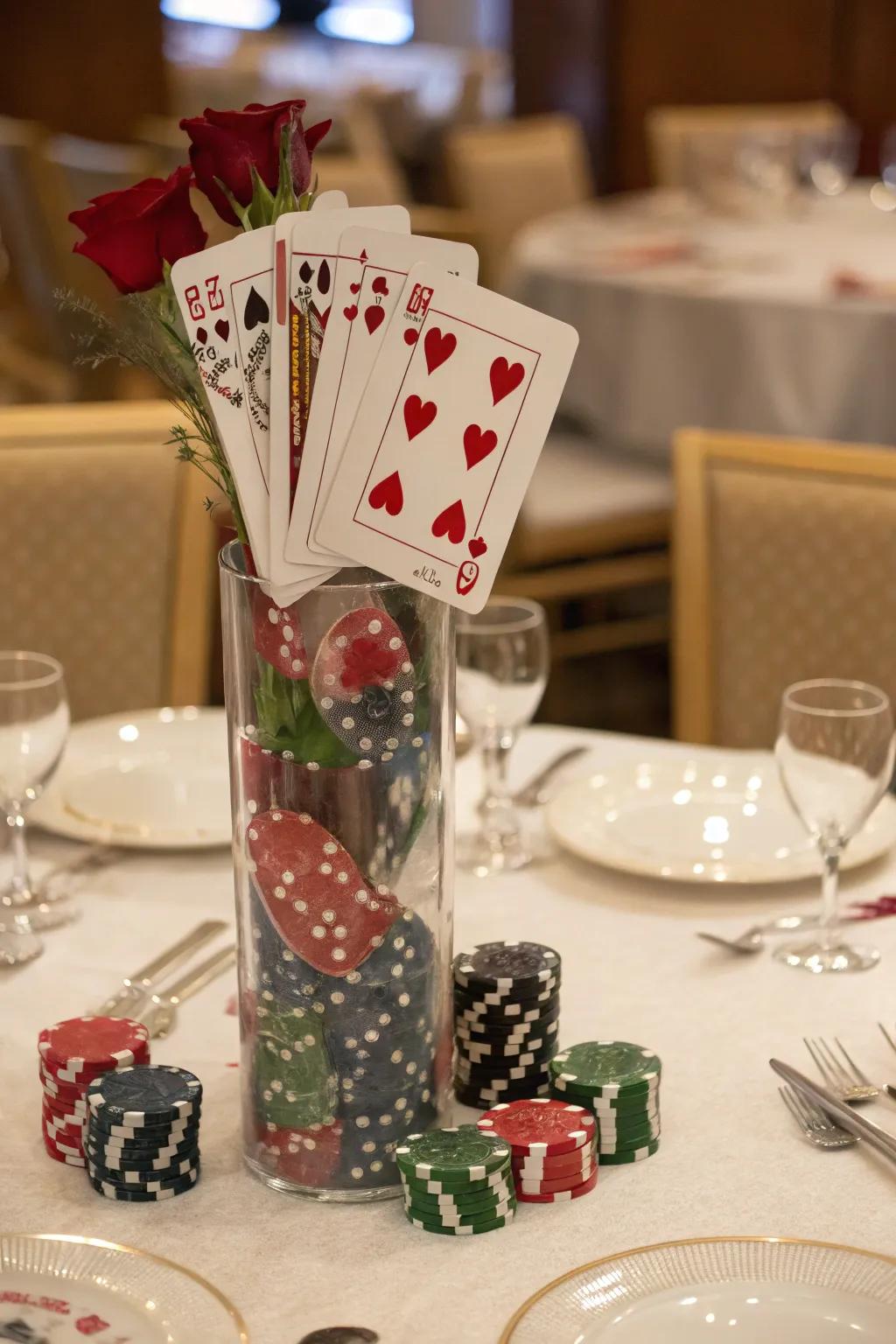 An inventive decoration that maintains the poker aesthetic prominently.