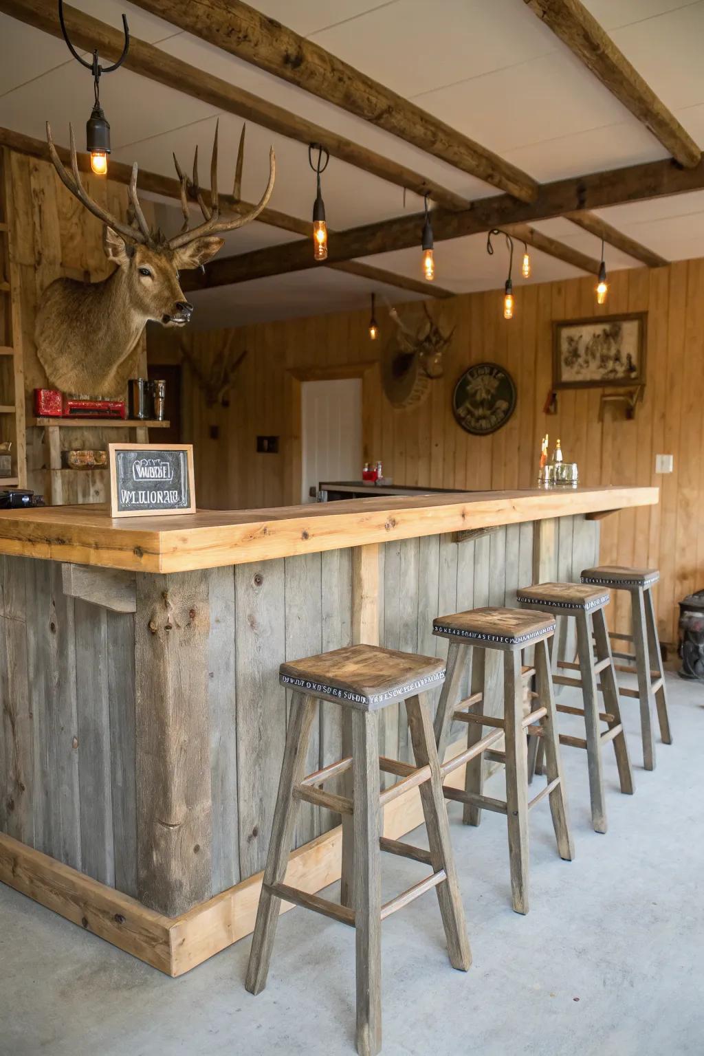 A countryside bar setup brings both style and practicality to your retreat.