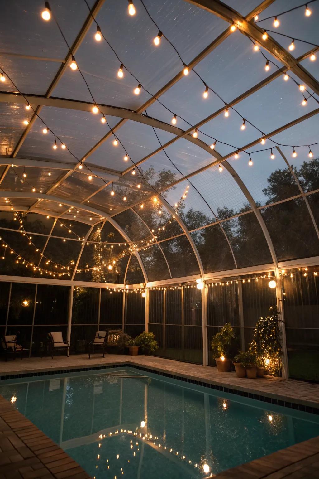 Twinkling strands craft a celestial night feel.