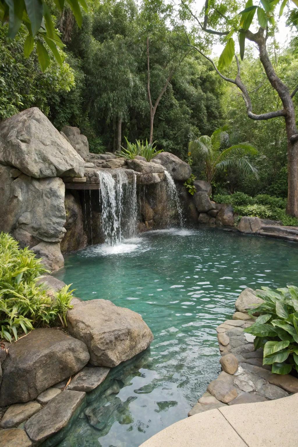 Natural elements imbue your backyard pool with serenity and sophistication.