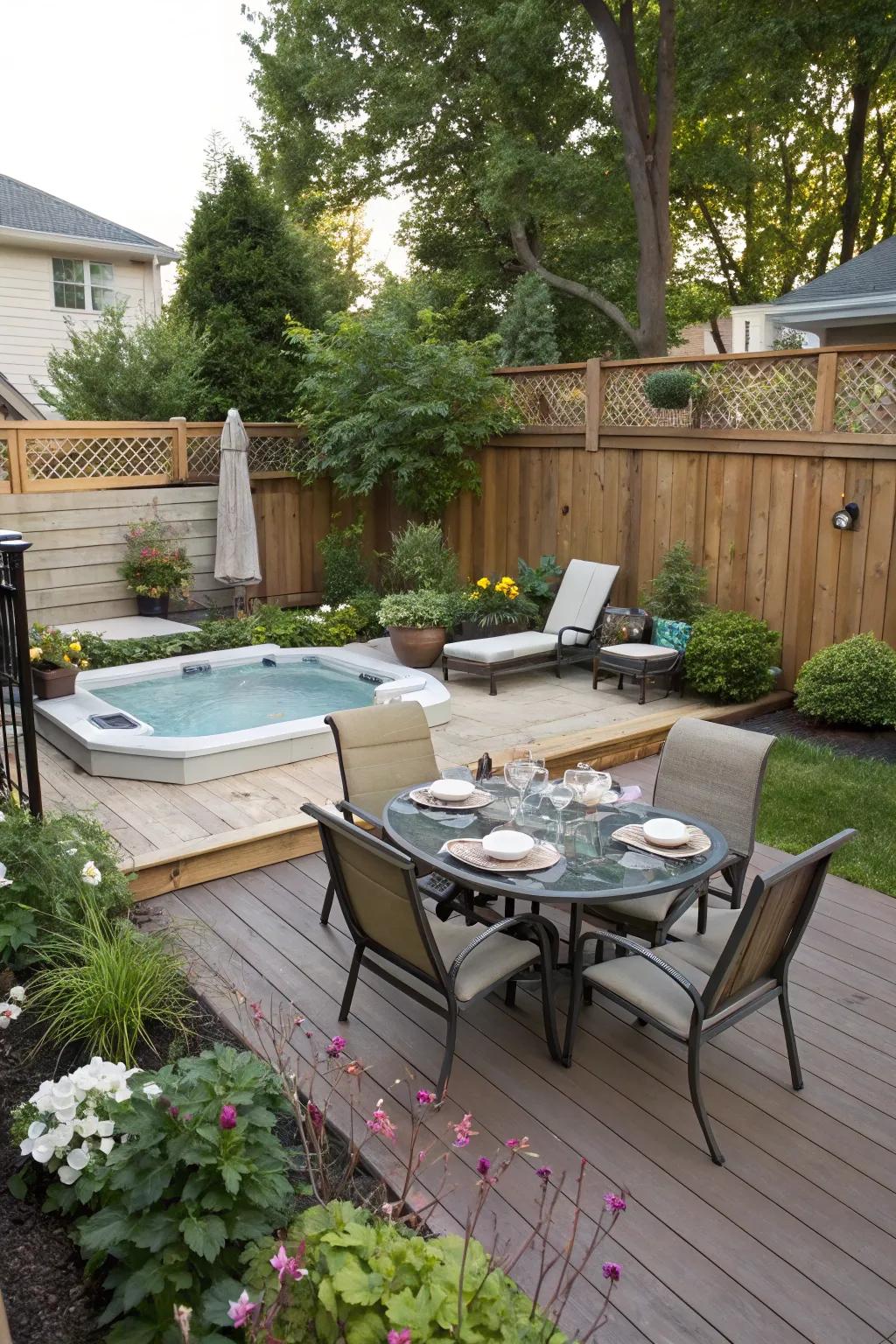 A versatile deck turns the pool area into a flexible space for unwinding and dining.