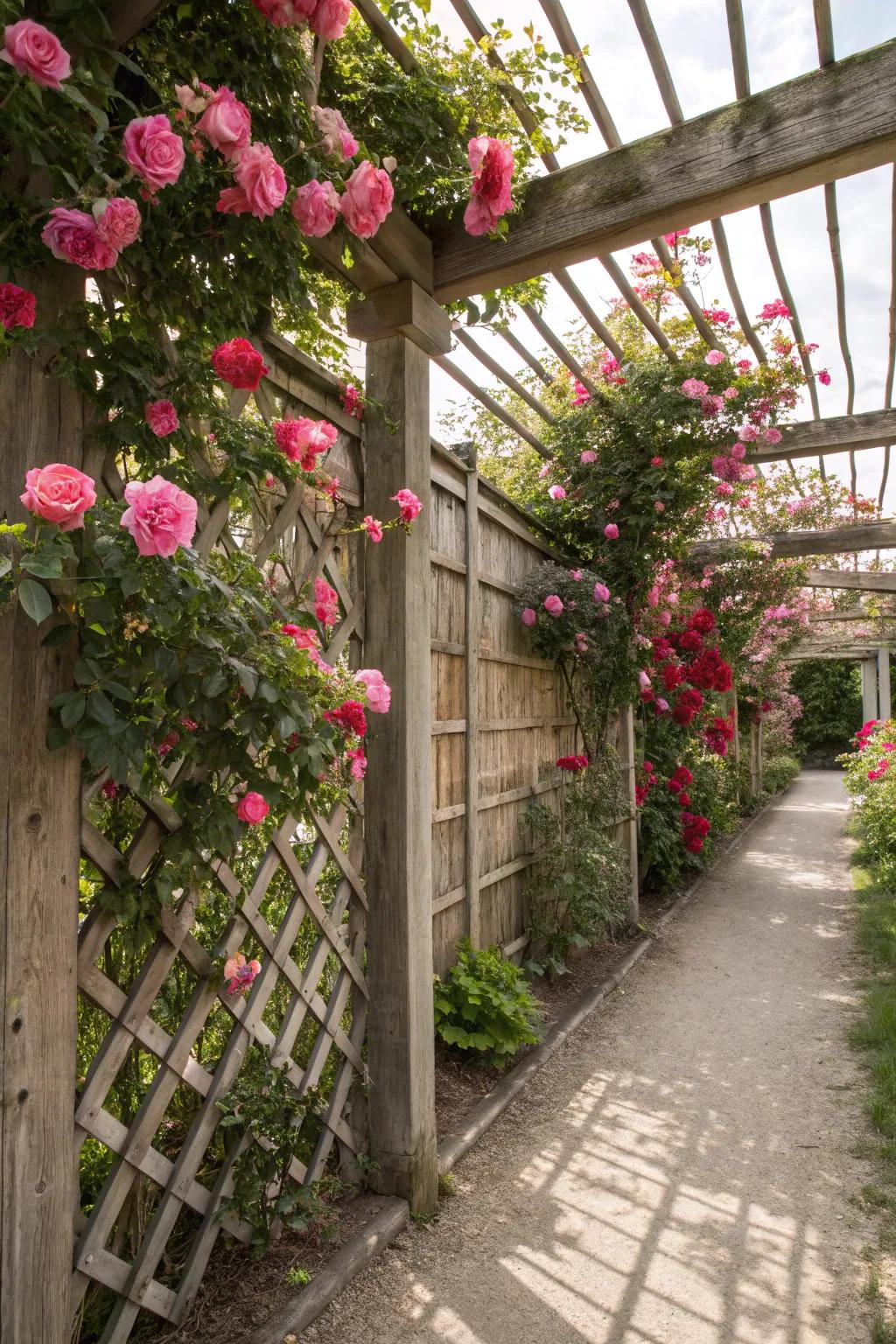 Have climbing florals transform your lattice into a fragrant privacy barrier.