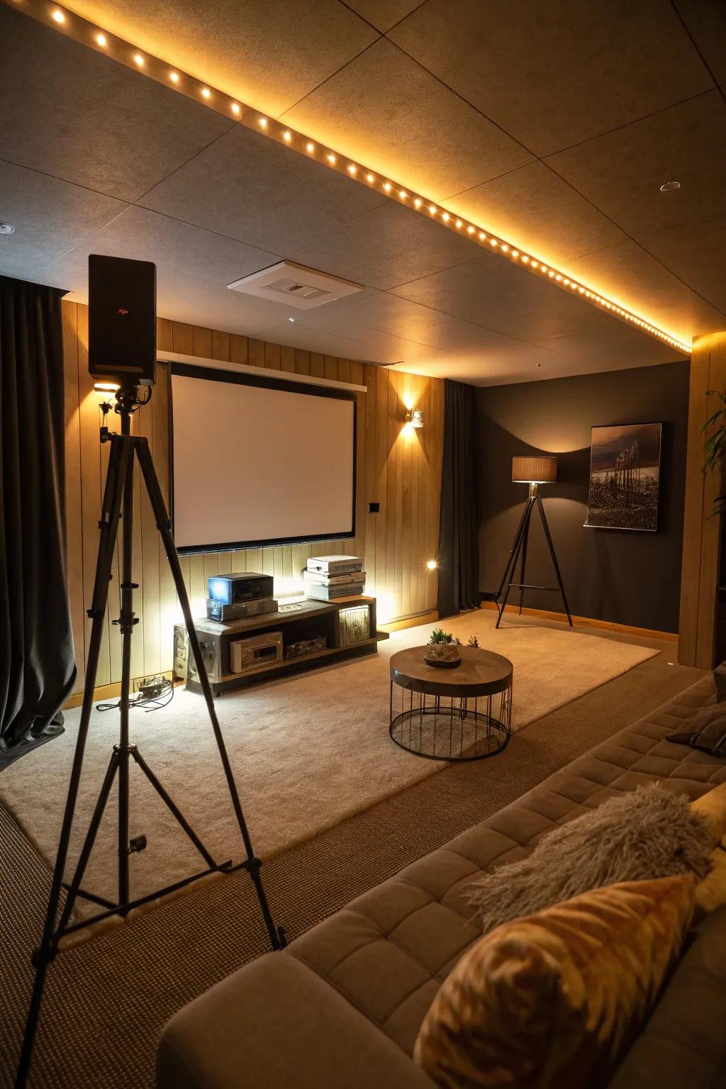 Soft lighting will improve the mood and make your projector room feel more comfortable.