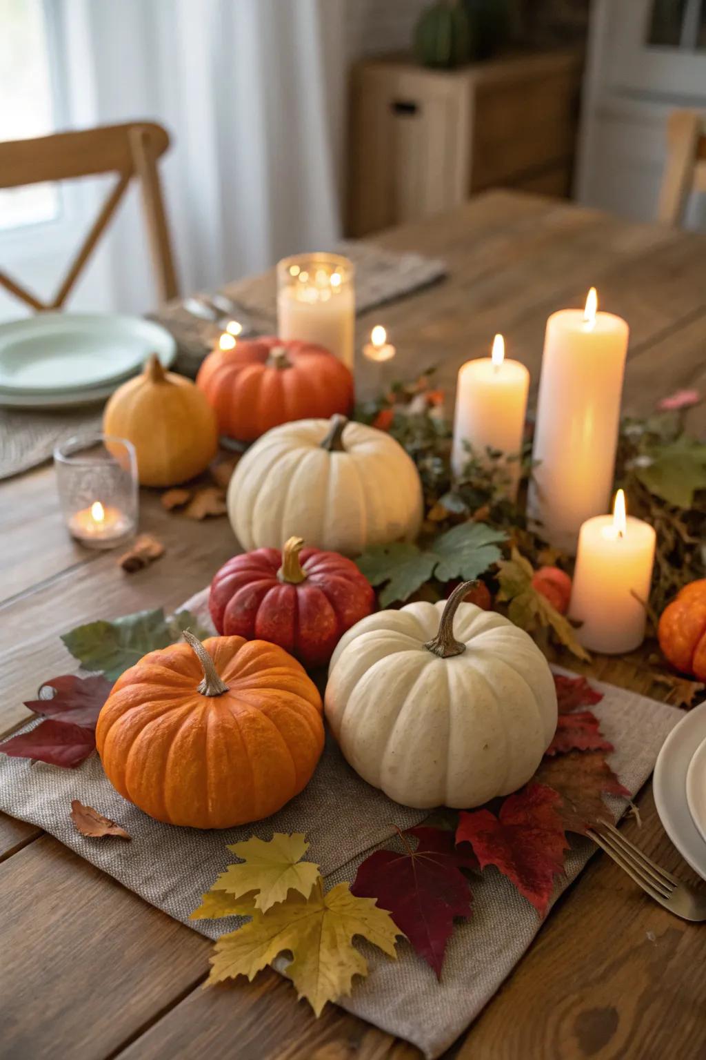 Small pumpkins arranged to create an appealing presentation.