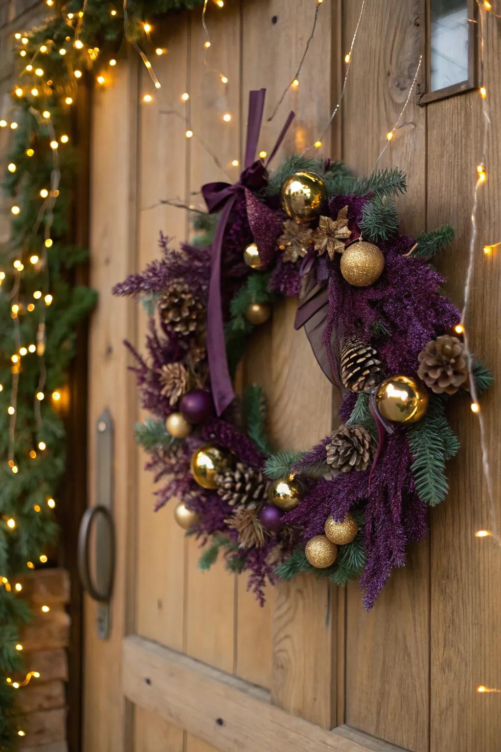 Deep plum and gold for a glamorous holiday centerpiece.