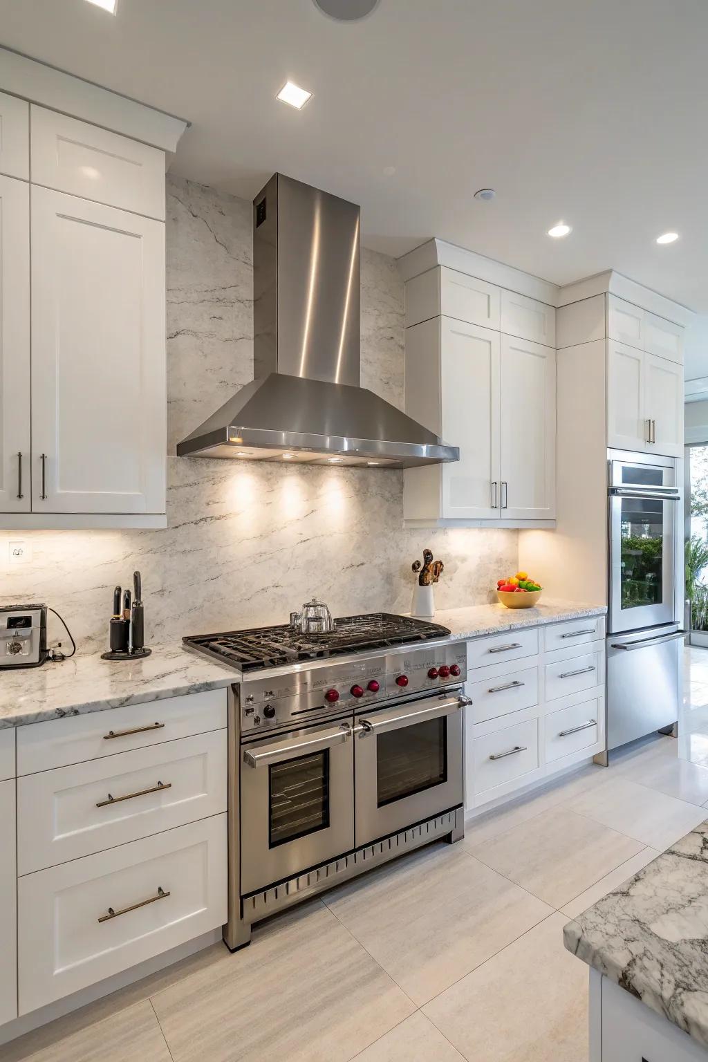 Sleek and modern stainless steel range hood suitable for any contemporary kitchen.