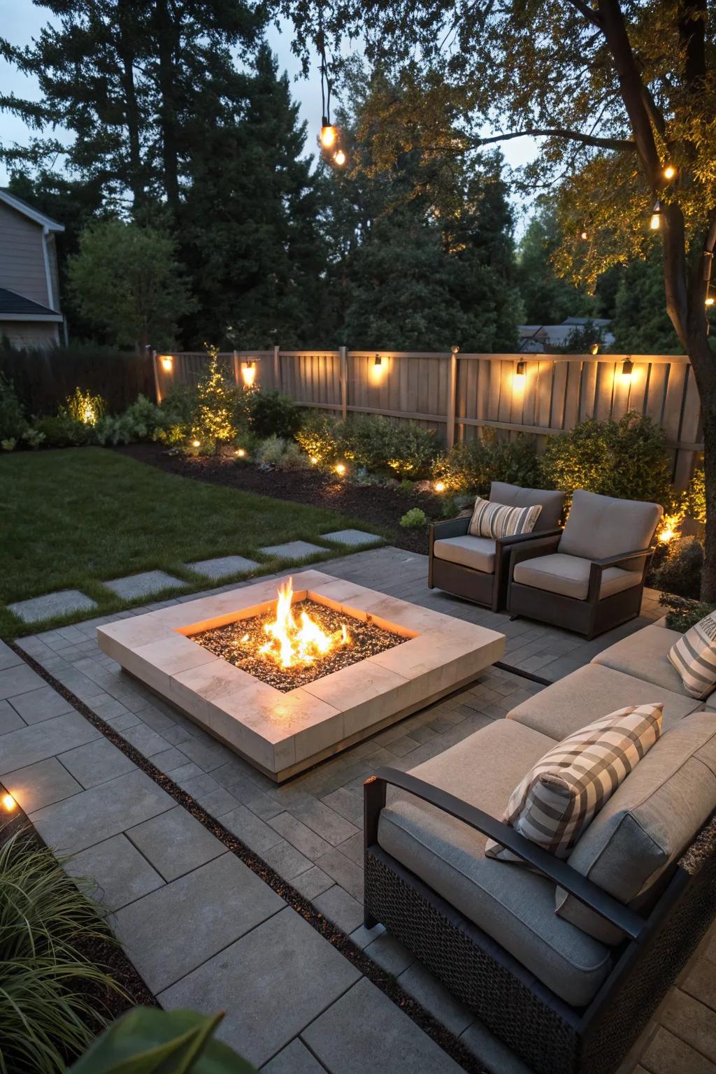 A central fire pit that invites warmth and conversation.