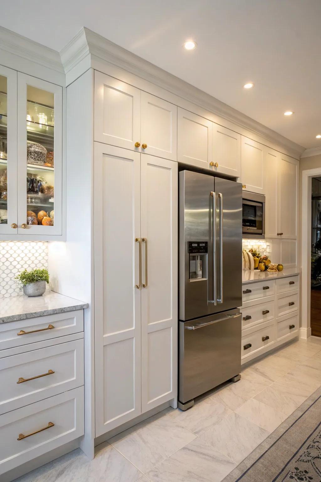 Bespoke cabinets crafted perfectly around a refrigerator.