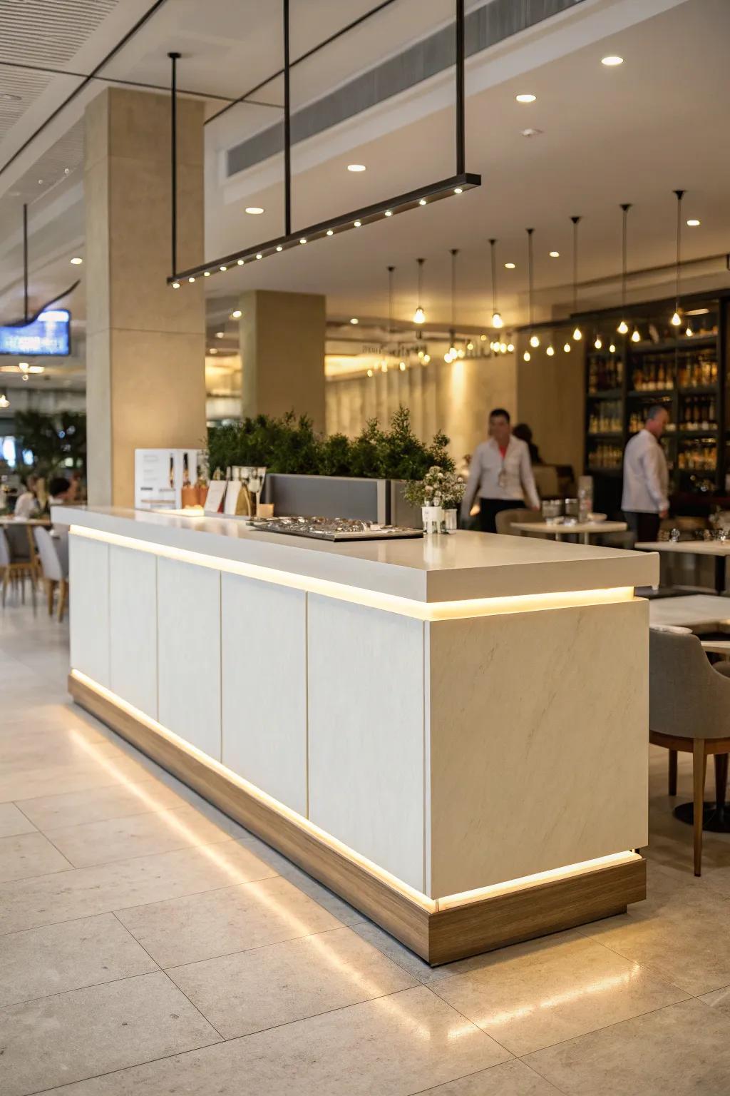 A minimalist reception point delivers refinement and simplicity.