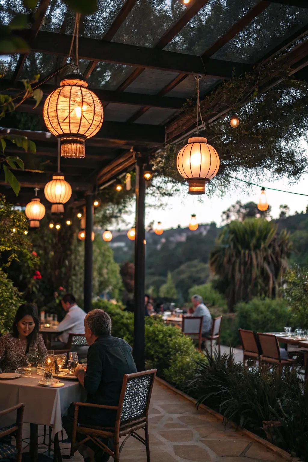 Hanging lights give both flair and illumination to every eating experience.