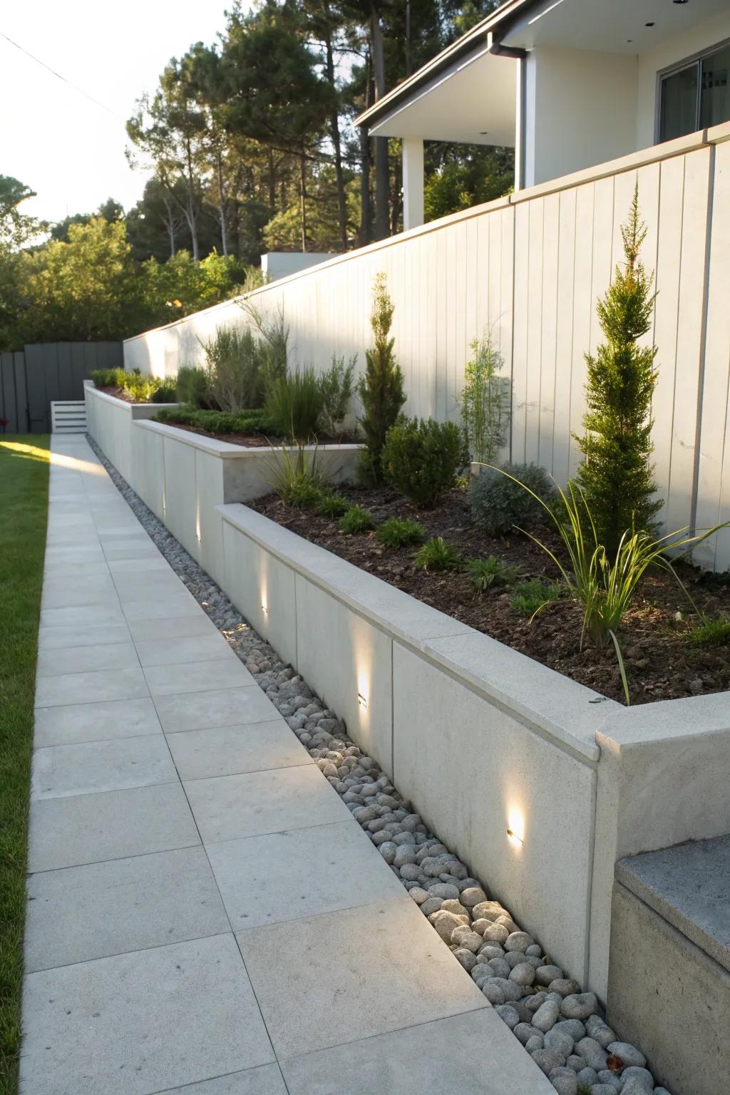 Polished cement finishes create a streamlined, modern appearance.