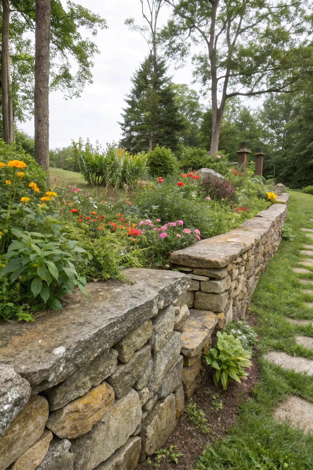 Natural stone retaining walls provide classic sophistication.