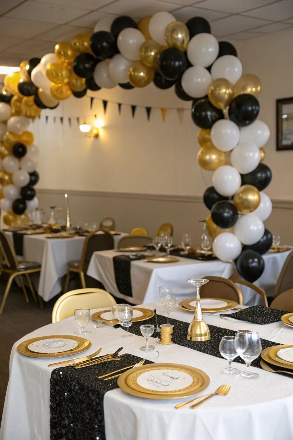 A traditional color scheme introduces a hint of sophistication to the celebration.