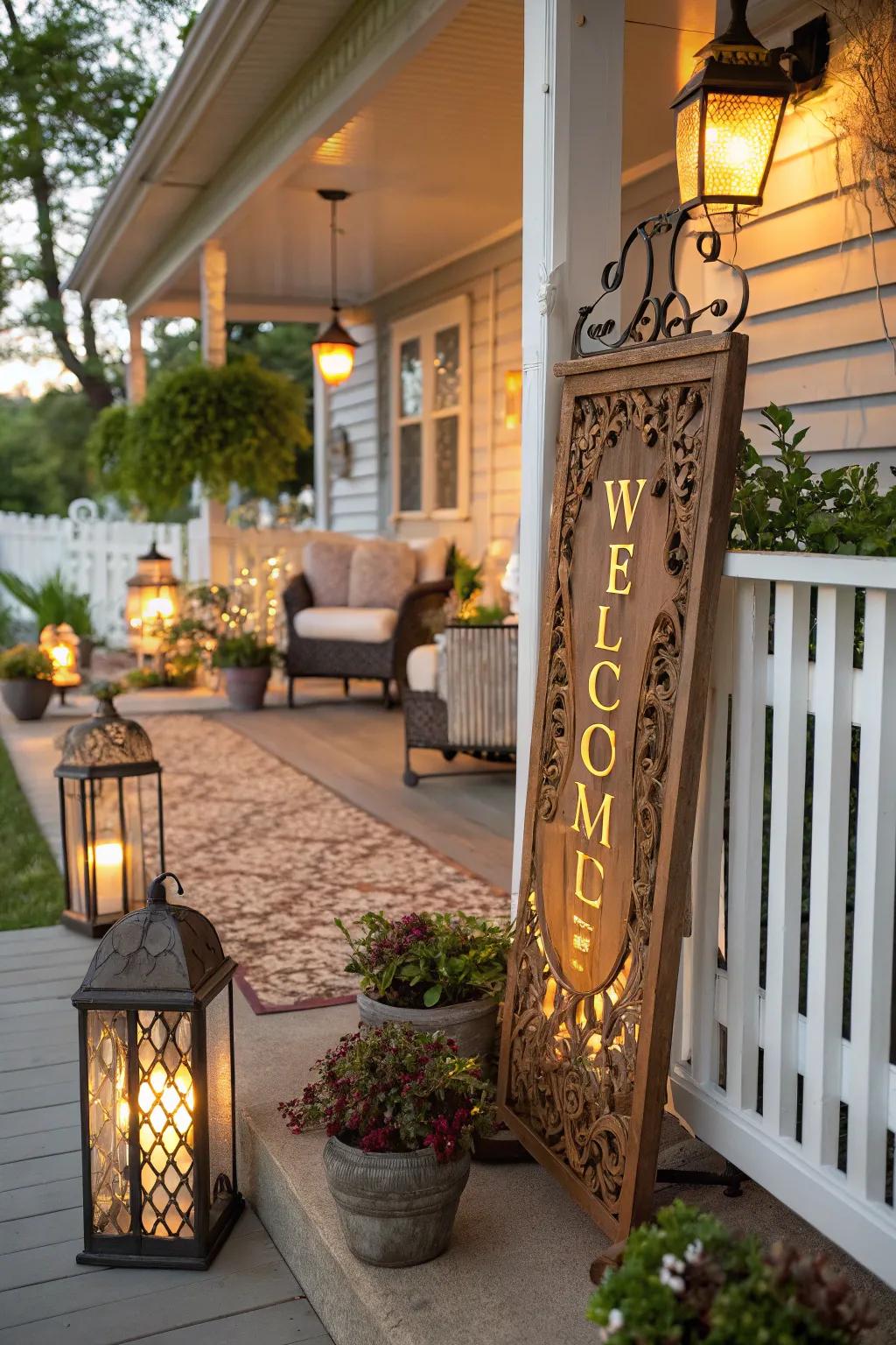 A graceful welcome sign greets visitors with style and warmth.