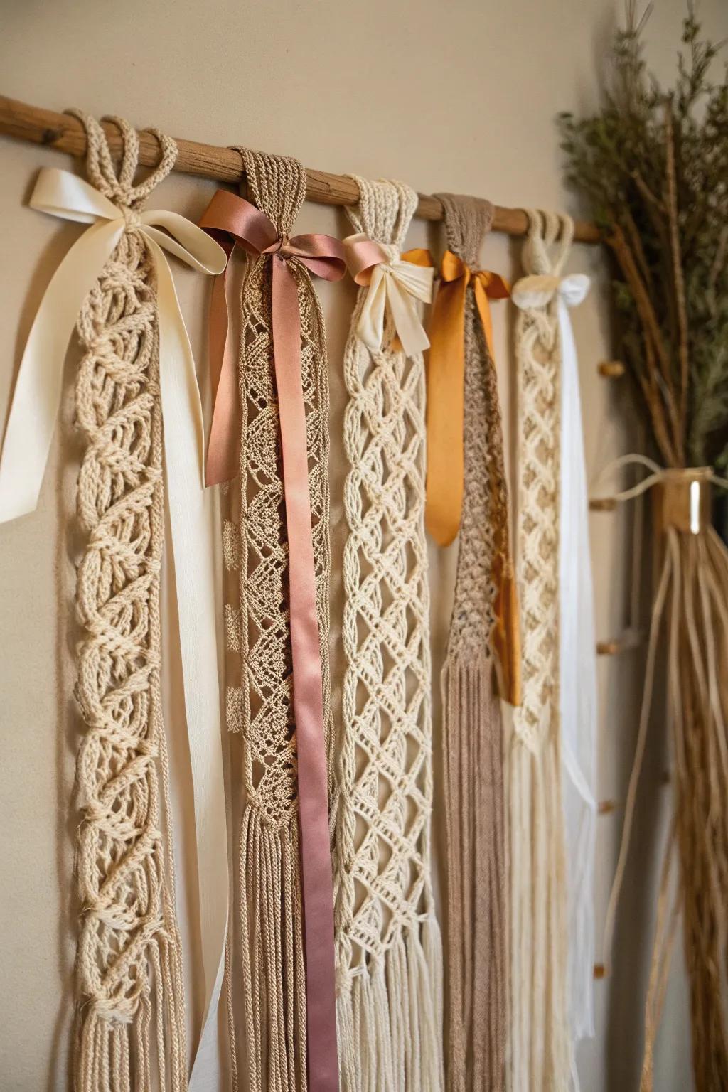 Bohemian fabric strip wall art for a hint of refinement.