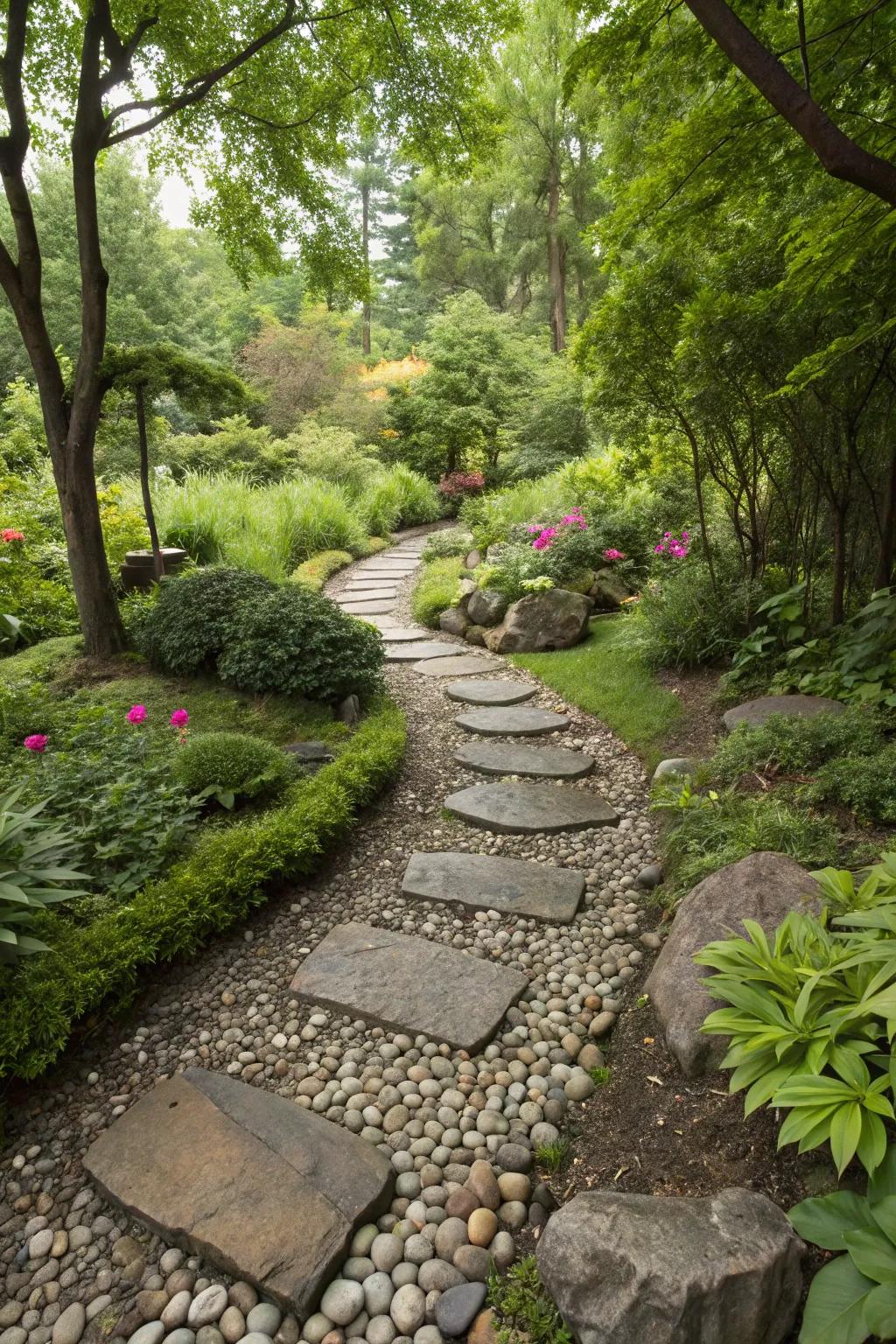 Entice exploration through a stunning pebble walkway.