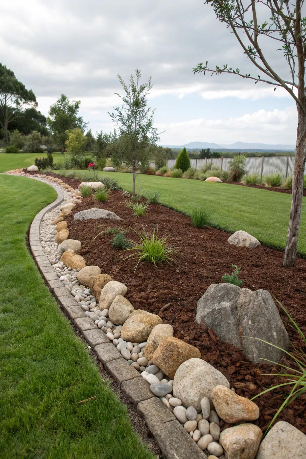 Clearly defined borders using stones deliver a tidy, polished appearance.