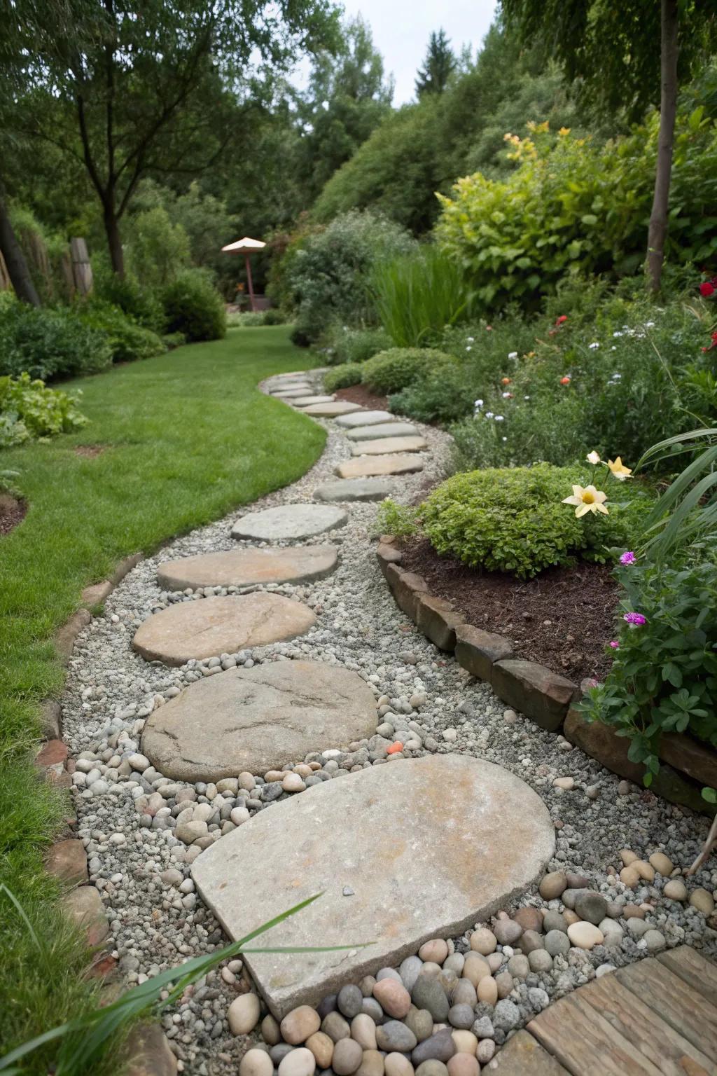 Gravel details enrich the surface interest and appeal of any stone walkway.