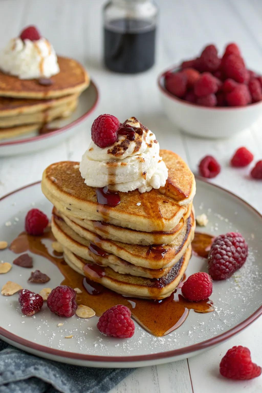 Pancakes in heart shapes bring love to every bite.