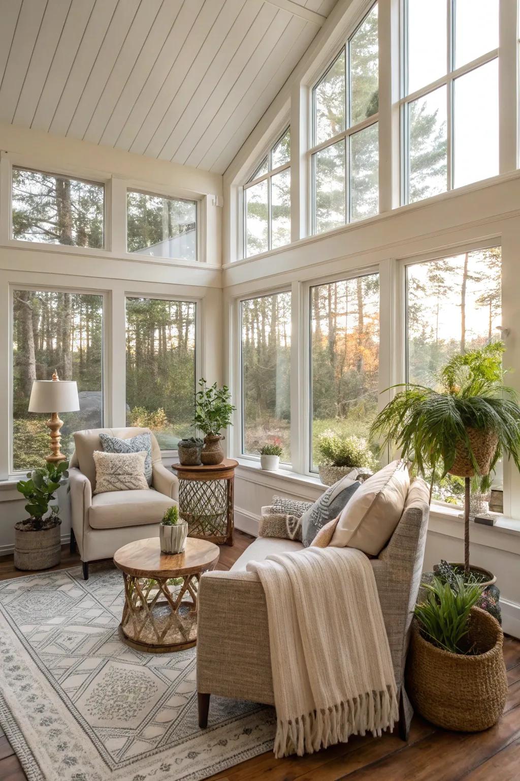 A sunroom offers a radiant and comforting area during all seasons.