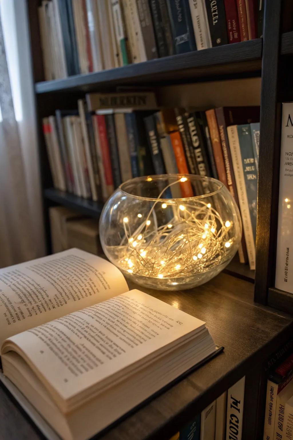 Miniature lights in a glass bowl bring a magical glow to any space.