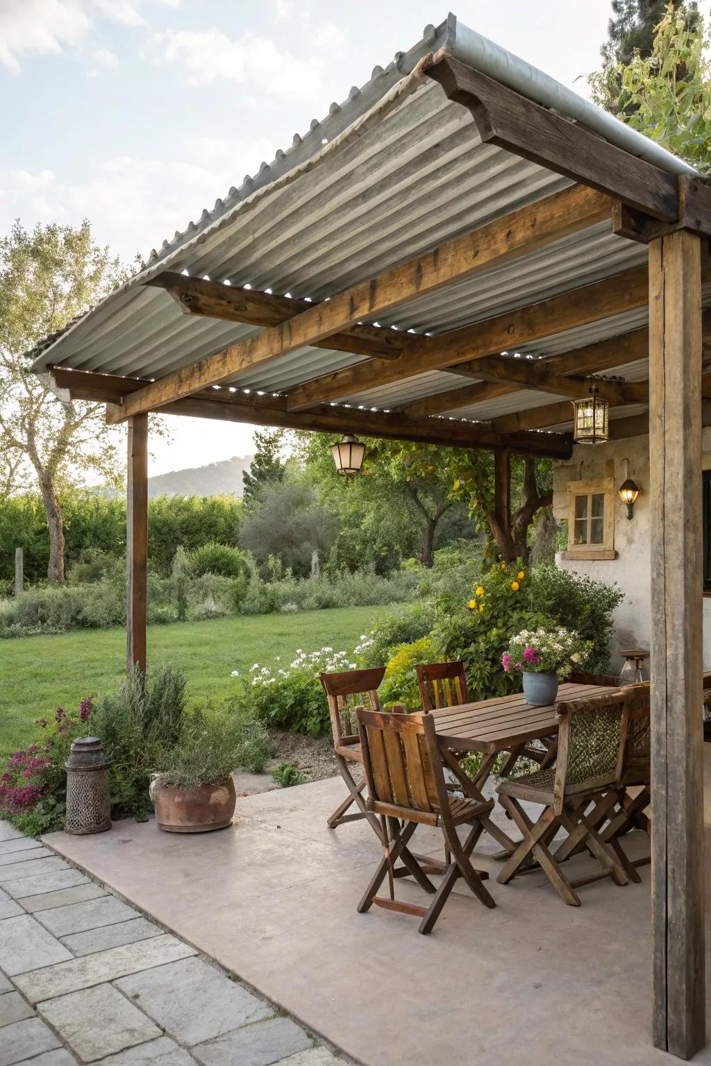 Metal sheeting and timber create a refined, countryside look.