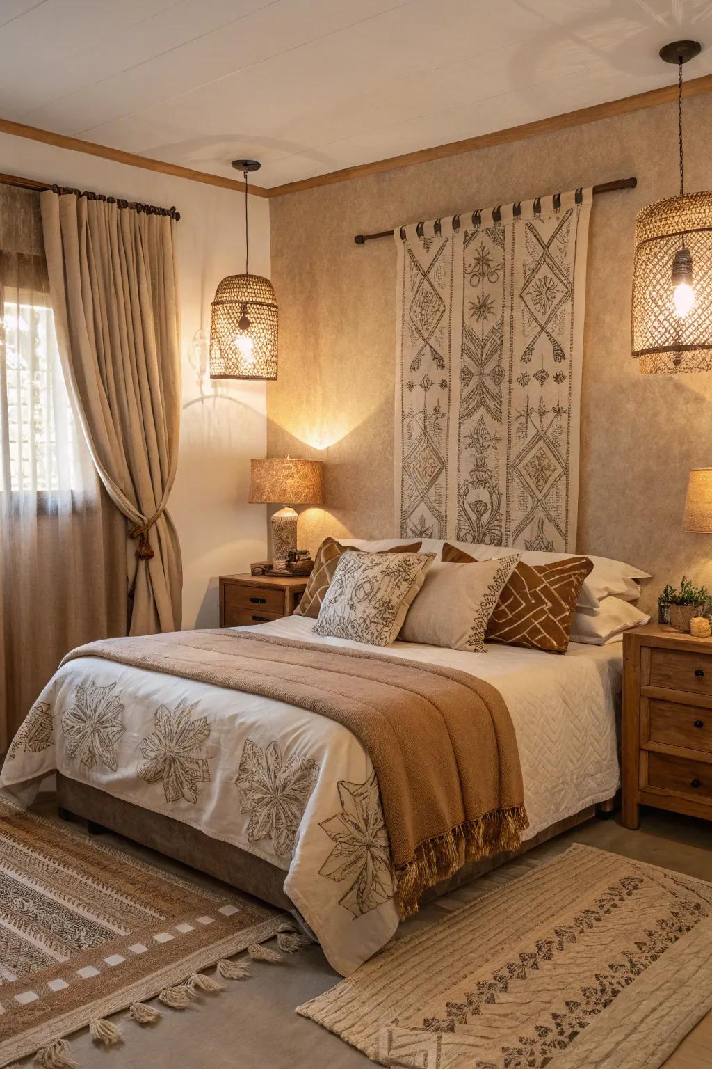 Natural pigments create a peaceful atmosphere in this countryside bedroom.