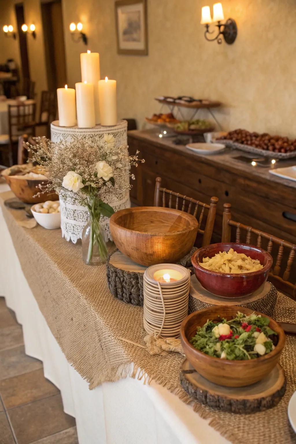 A sideboard beautifully enhanced with a hessian runner for added texture.