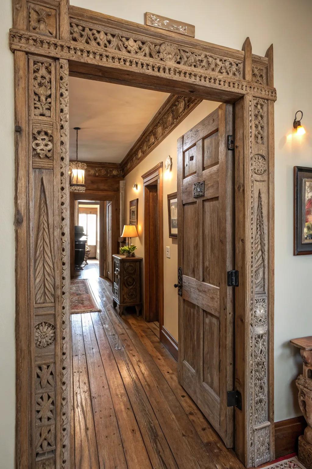 A country doorway fashioned from repurposed timber, radiating vintage charm.
