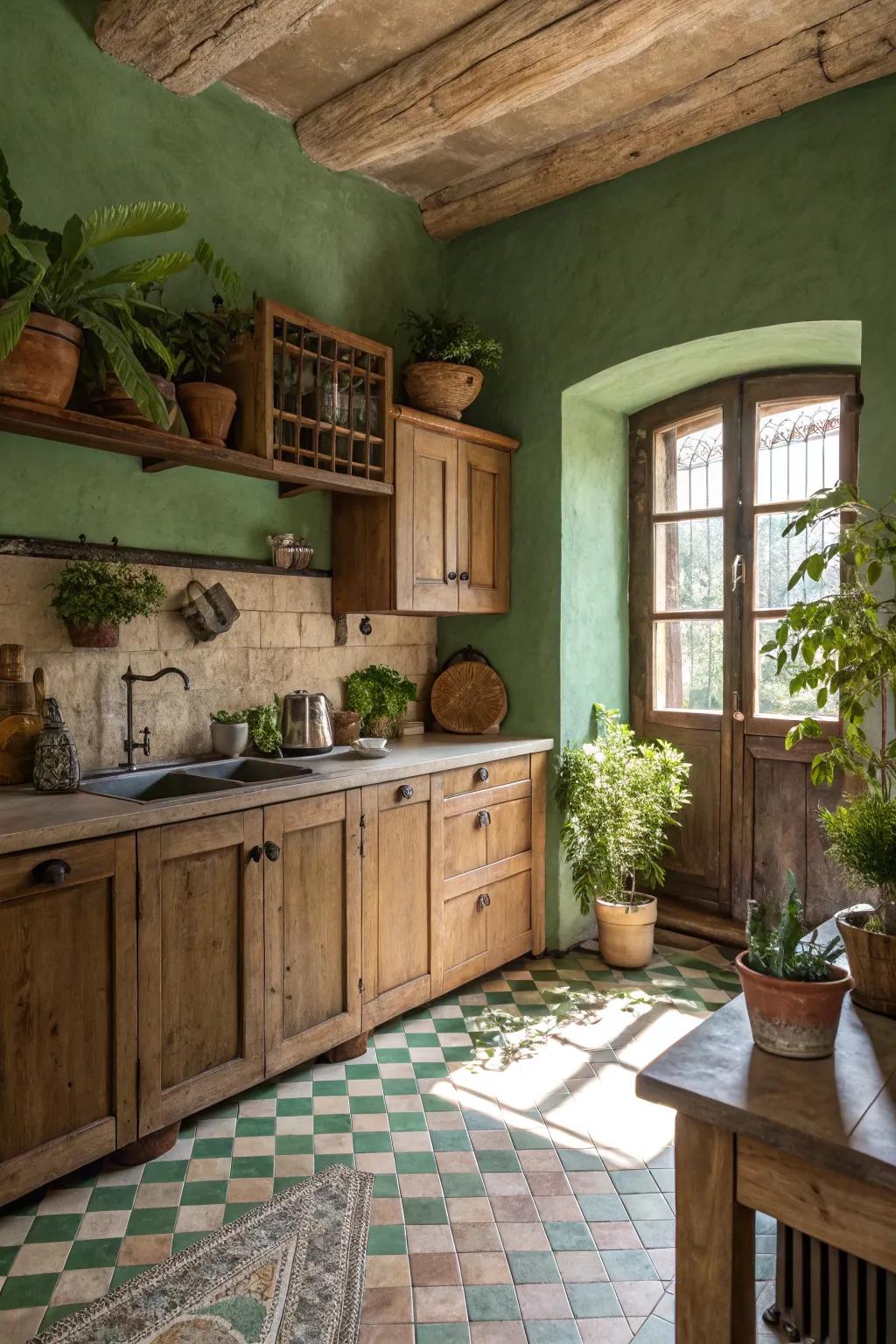 Natural tones create a serene atmosphere in this country-style kitchen.