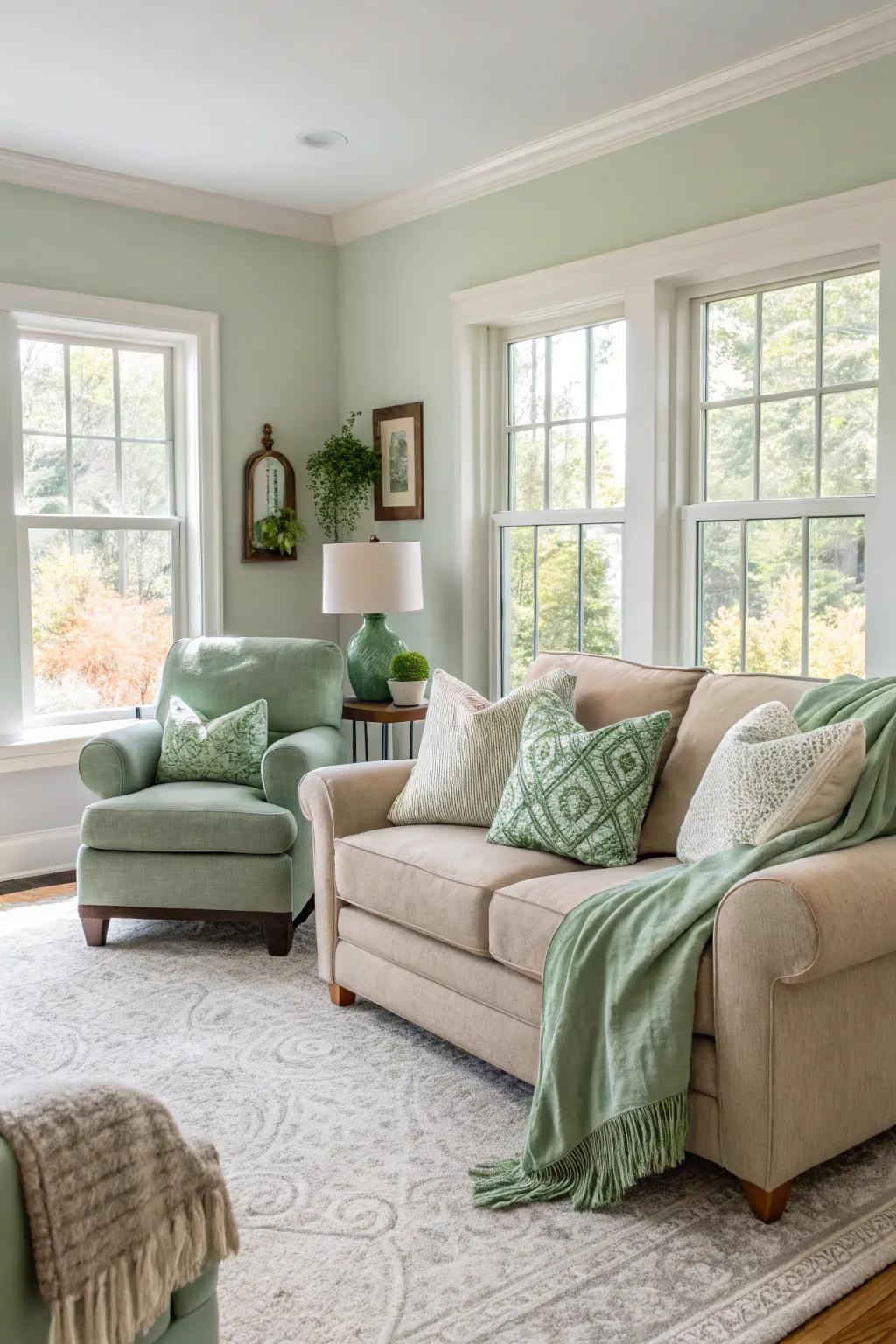 Light and earthy shades highlight the soothing sage green features.