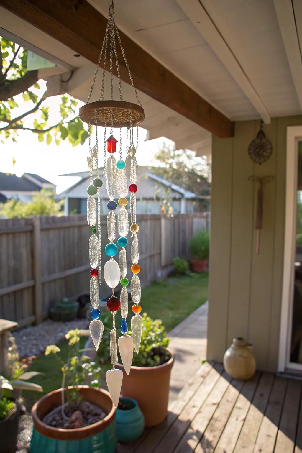 Sea glass wind chimes give a whimsical feel to outdoor settings.