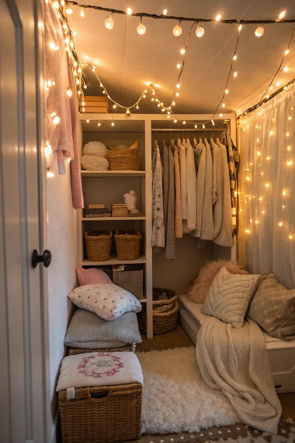 Ambient lighting transforms any closet into a sensory getaway.