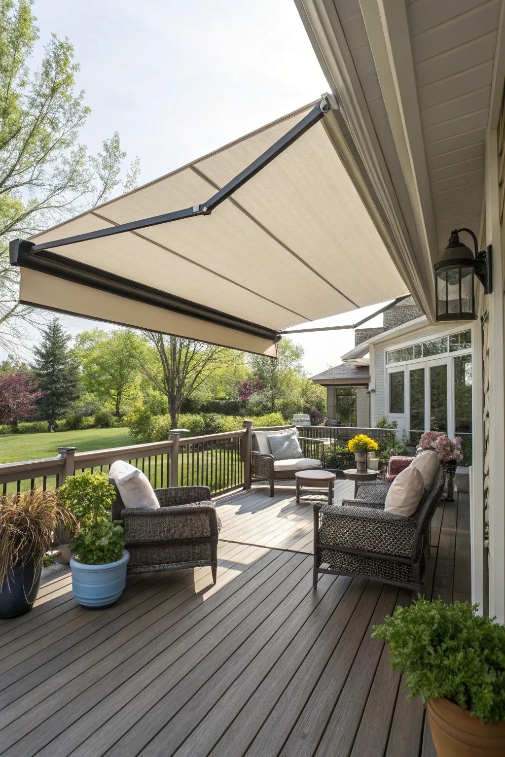Retractable awnings perfectly blend sun and shade.
