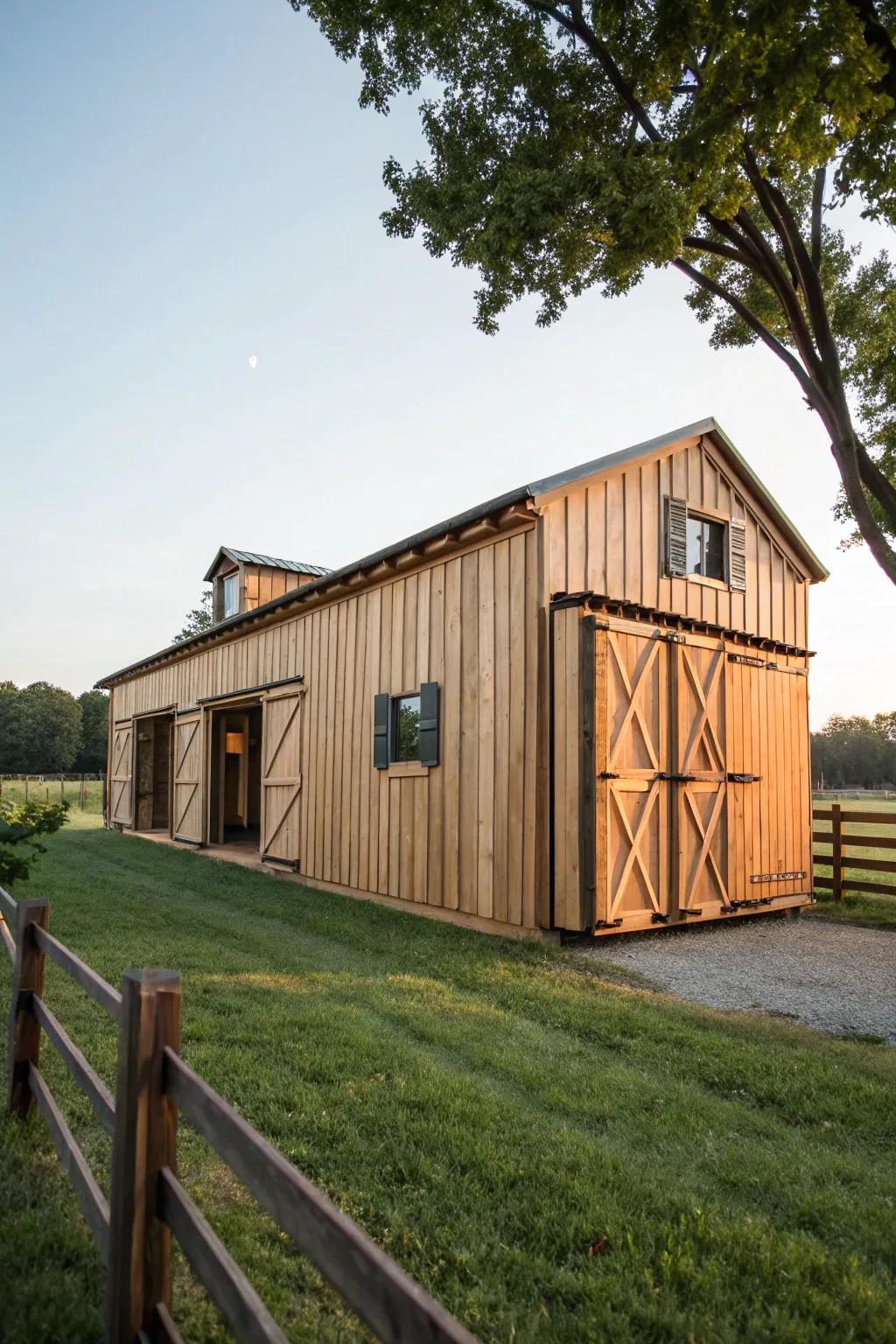 A metal box barn showing off its charming rustic touches.