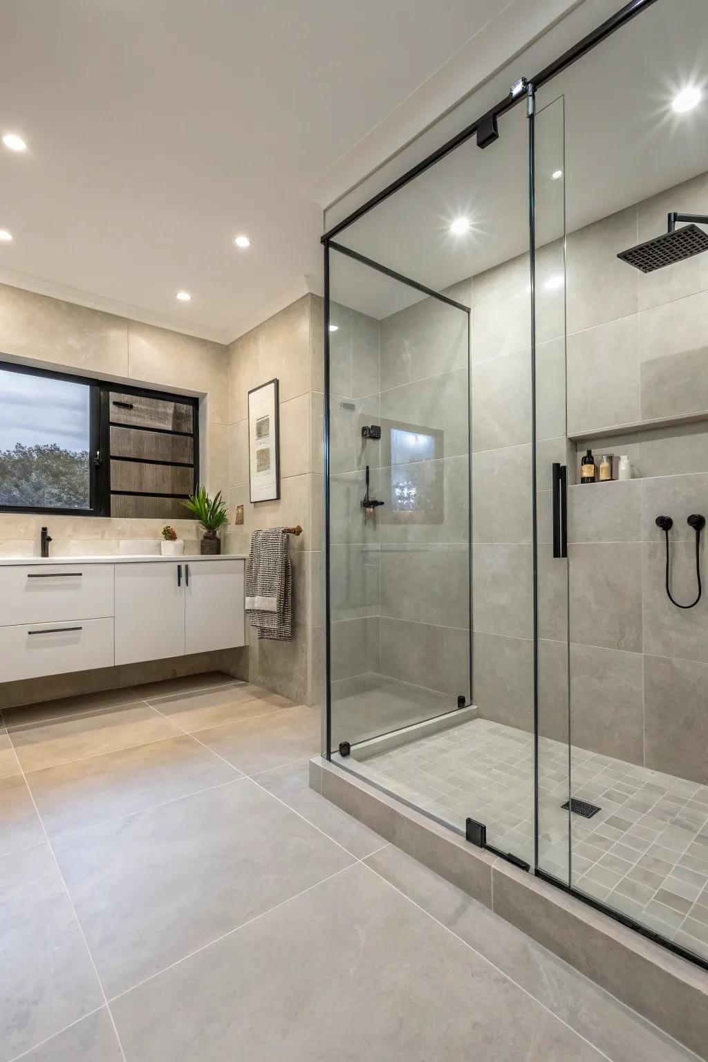 Adopt a sleek, contemporary aesthetic with large-scale shower bases.