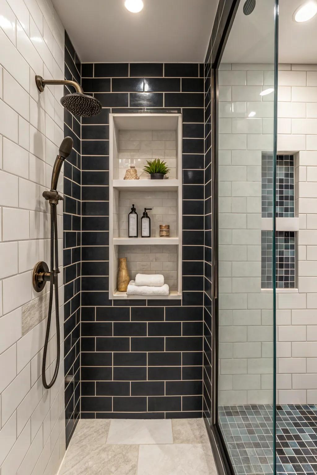 Eye-catching contrasting border surrounding a shower recess