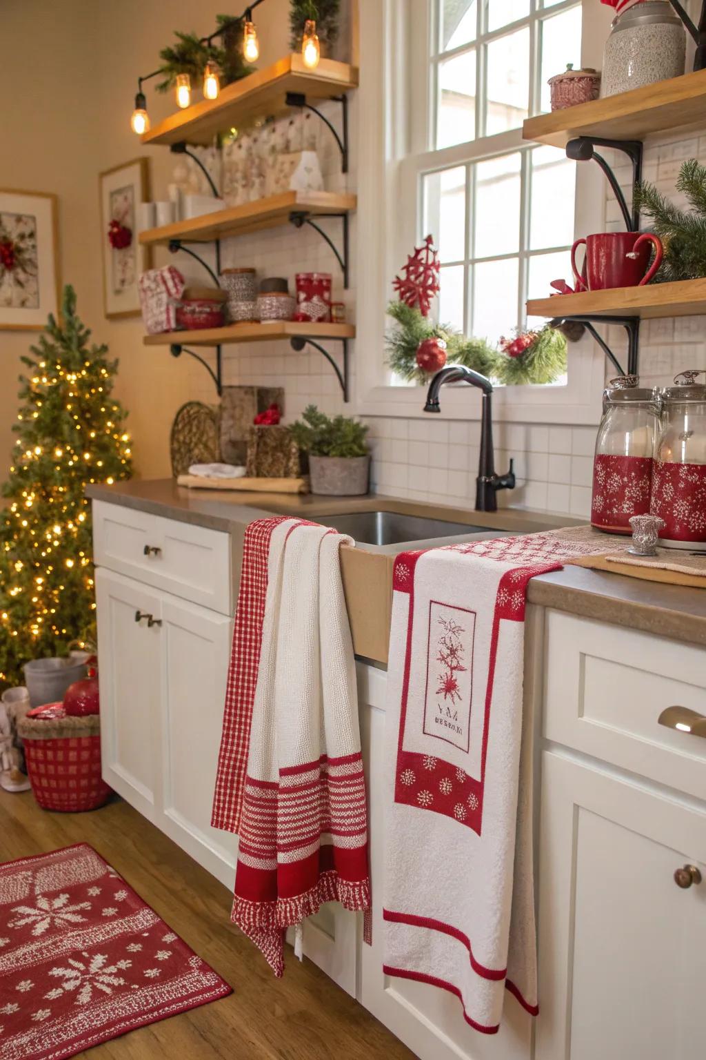 Crimson and snow-white touches fashion a traditional Christmas aesthetic.