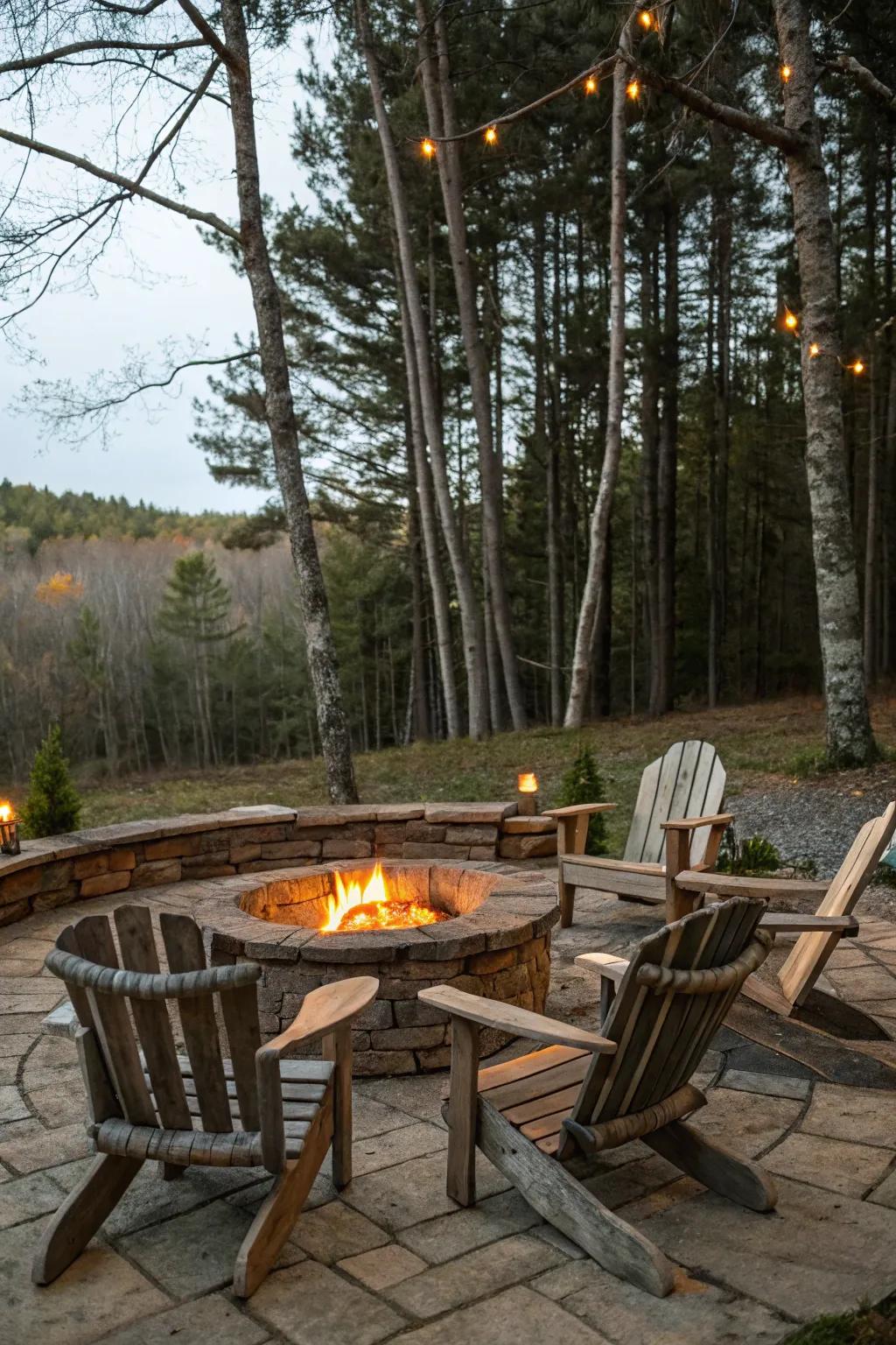 An affectionate and tempting open-air fireplace setting for snug get-togethers.