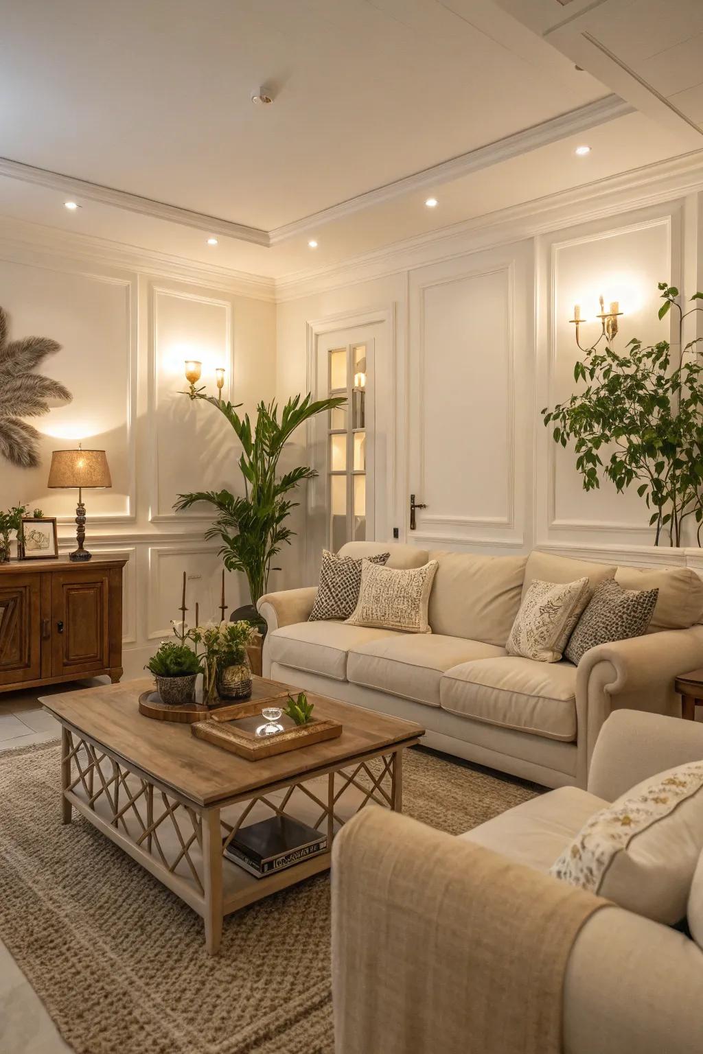 Neutral shades create a tranquil and versatile environment.