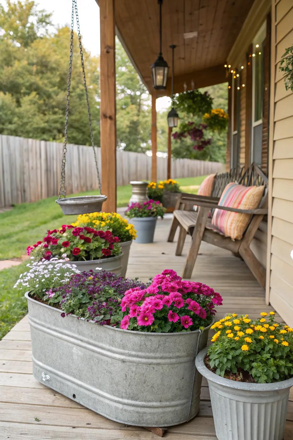 Shiny tubs contribute countryside refinement to any porch.