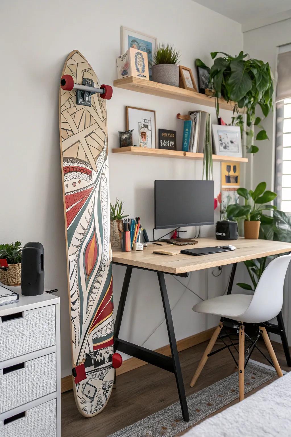 Get creative at work with skateboard art.