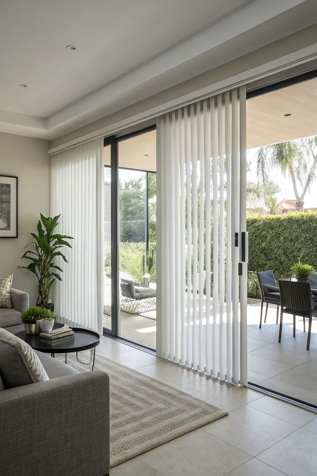 Vertical blinds blend practicality with a modern feel.