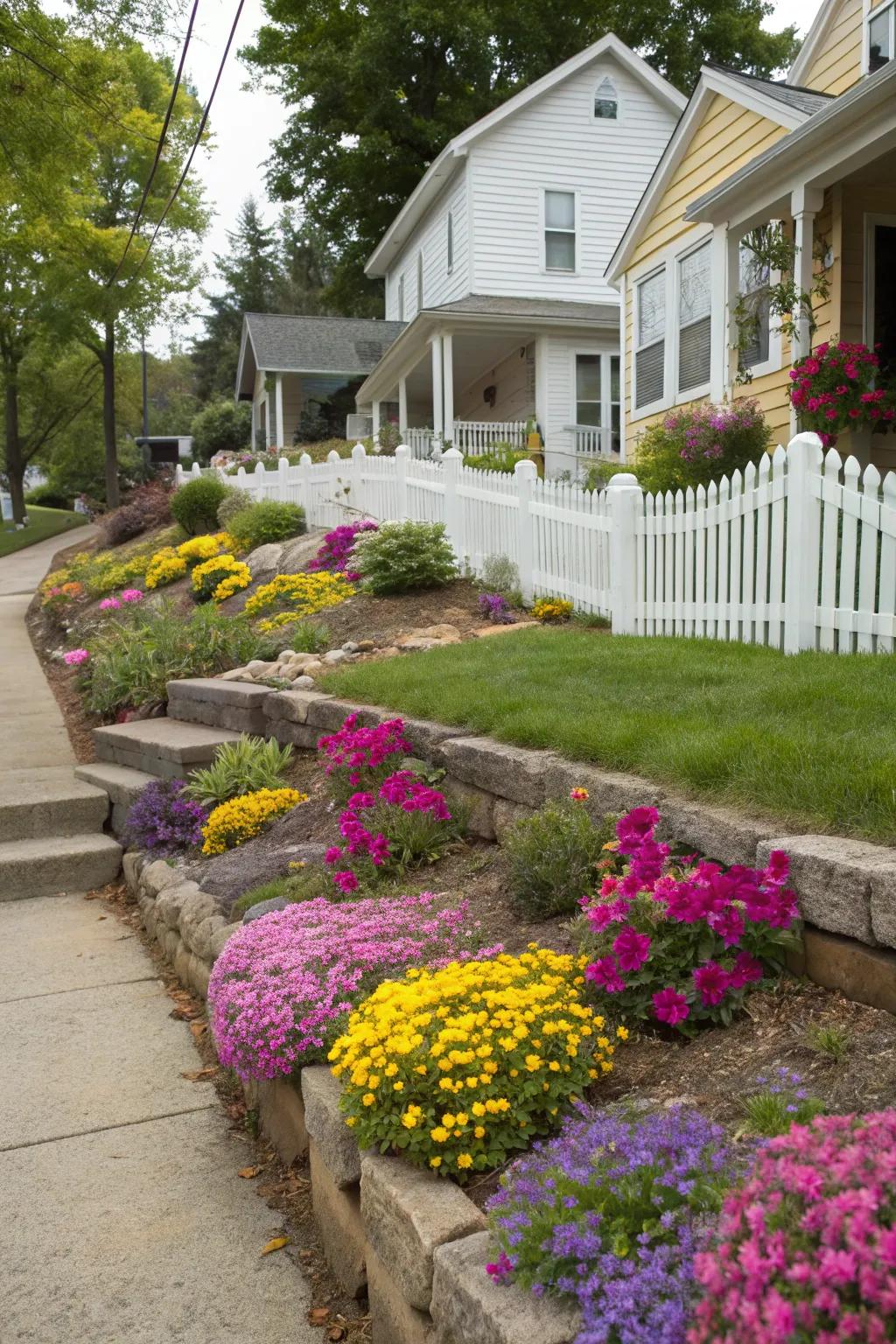Bright flower displays breathe life and allure into any sloping garden.